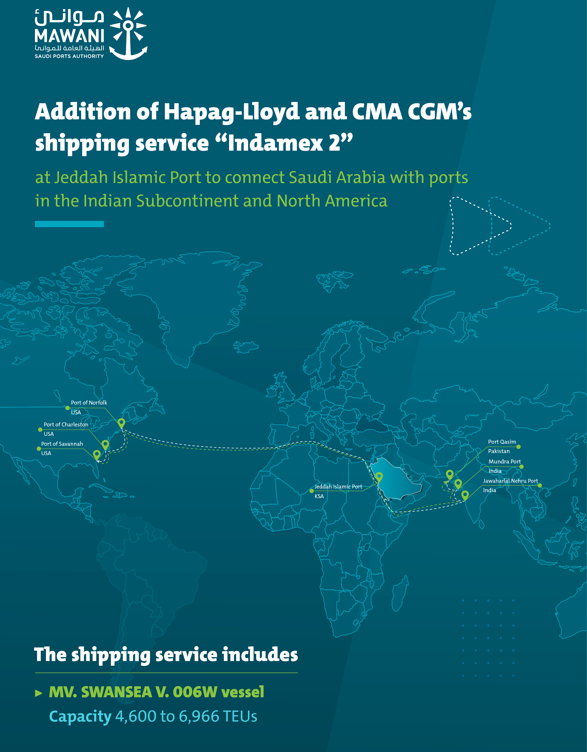 Hapag-Lloyd and CMA CGM Add a New Service (Indamex2) to connect Jeddah Islamic Port with ports in the Indian Subcontinent and North America