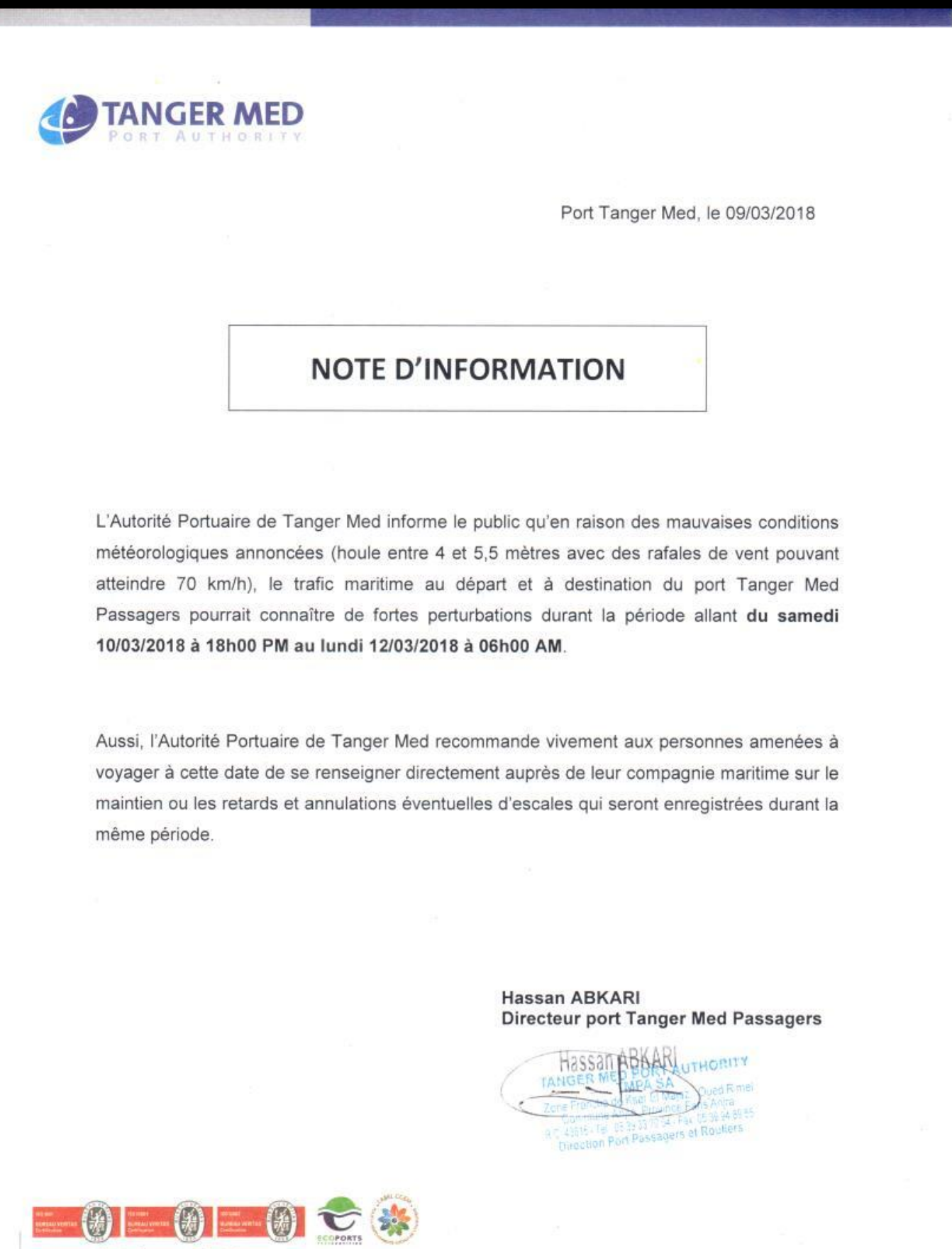 Port de Tanger Med: Nouvelle alerte météo pour le Week-End