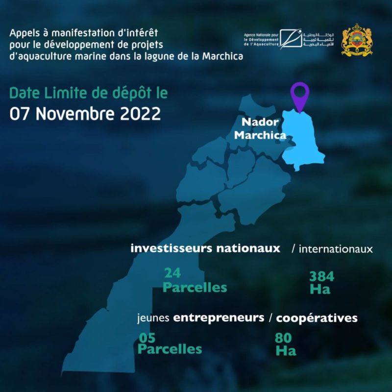 Appels à manifestation d’intérêt pour le développement de projets d’aquaculture marine dans la lagune de la Marchica